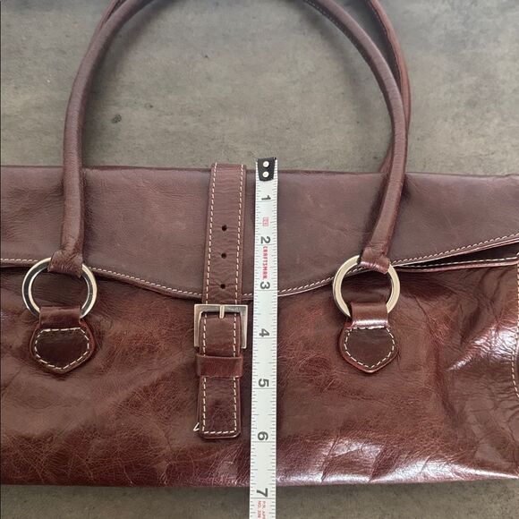 VINTAGE Helen Welsh Brown Leather Shoulder Handbag Silver-Tone Casual Baguette - Picture 6 of 12